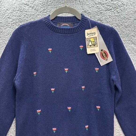 Jantzen‎ Vintage NWT Blue Pullover Women's Medium Embroidered Flowers Wool Blend - Picture 2 of 10